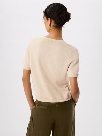 Whistles Button Down Short Sleeve Cardigan - view 2, Oatmeal