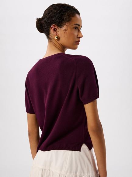 Whistles Button Down Short Sleeve Cardigan - view 2, Purple