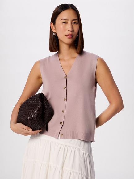 Whistles V-Neck Sleeveless Button Front Cardigan, Pink, Pink