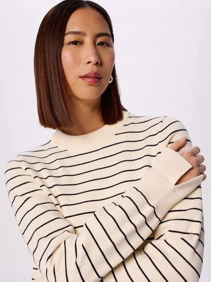 Whistles Crew Neck Classic Stripe Jumper - view 2, Ivory/Multi