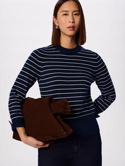 Whistles Crew Neck Classic Stripe Jumper, Navy/White