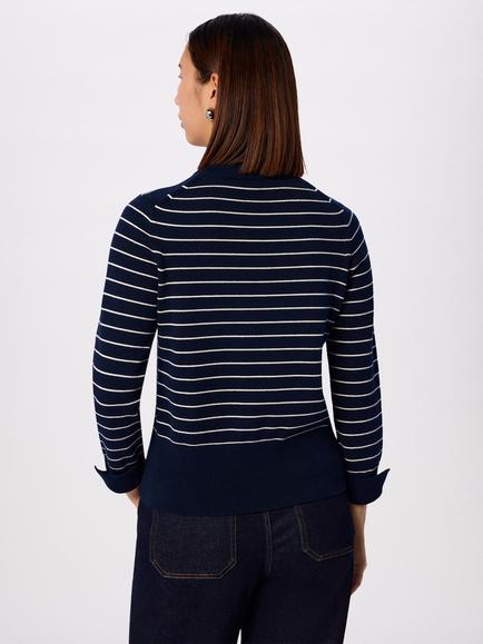 Whistles Crew Neck Classic Stripe Jumper - view 2, Navy/White