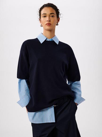 Whistles Fine Knit T-Shirt, Navy, Navy