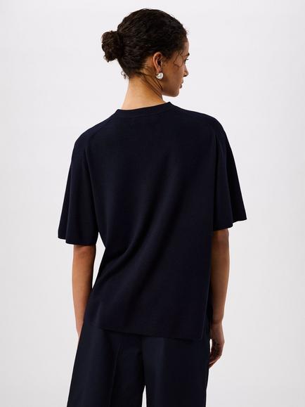 Whistles Fine Knit T-Shirt, Navy - view 2, Navy