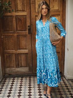 NRBY Maryam Blurred Ikat Midi Dress, Blue/Multi - view 2, Blue/Multi