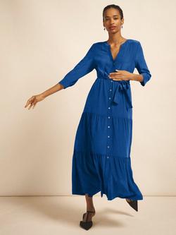 NRBY Avery Tiered Pure Silk Maxi Dress, Cobalt Blue, Cobalt Blue