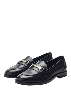Moda in Pelle Elarra Snaffle Trim Leather Loafers, Black - view 2, Black