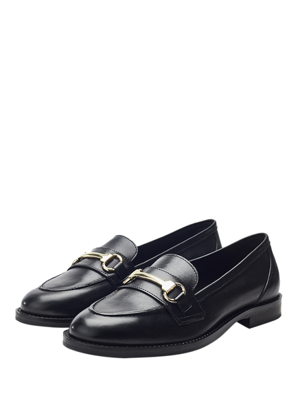 Moda in Pelle Elarra Snaffle Trim Leather Loafers, Black - view 2, Black