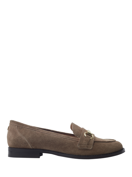 Moda in Pelle Elarra Snaffle Trim Suede Loafers, Taupe, Taupe