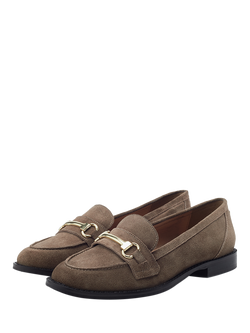 Moda in Pelle Elarra Snaffle Trim Suede Loafers, Taupe - view 2, Taupe