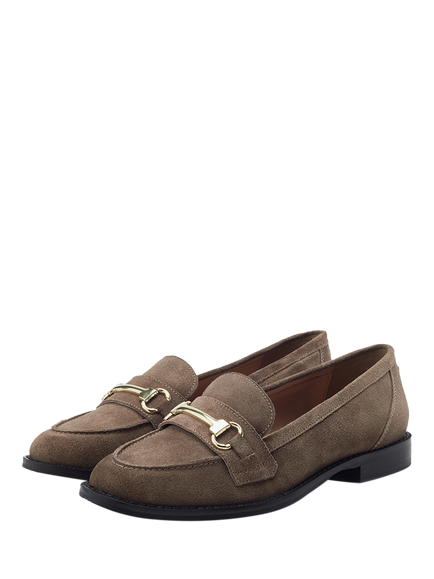 Moda in Pelle Elarra Snaffle Trim Suede Loafers, Taupe - view 2, Taupe