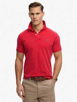Superdry Vintage Destroy Cotton Regular Fit Short Sleeve Polo Shirt, Burnt Red