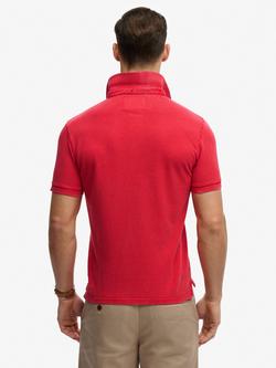 Superdry Vintage Destroy Cotton Regular Fit Short Sleeve Polo Shirt - view 2, Burnt Red