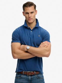 Superdry Vintage Destroy Cotton Regular Fit Short Sleeve Polo Shirt, Bay Blue