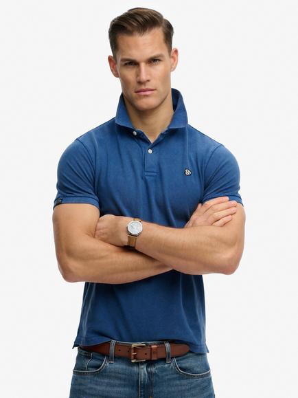 Superdry Vintage Destroy Cotton Regular Fit Short Sleeve Polo Shirt, Bay Blue