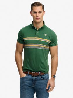 Superdry Cotton Regular Fit Short Sleeve Vintage Stripe Polo Shirt, Green Chest Stripe, Green Chest Stripe
