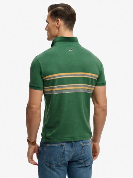 Superdry Cotton Regular Fit Short Sleeve Vintage Stripe Polo Shirt, Green Chest Stripe - view 2, Green Chest Stripe