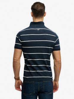 Superdry Cotton Regular Fit Short Sleeve Vintage Stripe Polo Shirt, Navy Stripe - view 2, Navy Stripe