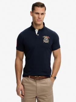 Superdry Cotton Regular Fit Short Sleeve Crested Polo Shirt, Darkest Navy, Darkest Navy