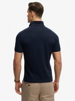 Superdry Cotton Regular Fit Short Sleeve Crested Polo Shirt, Darkest Navy - view 2, Darkest Navy