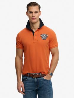 Superdry Cotton Regular Fit Short Sleeve Vintage Rugby Polo Shirt, Prep Orange, Prep Orange