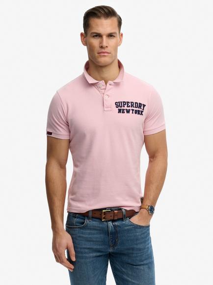 Superdry Cotton Regular Fit Short Sleeve Vintage Athletic Polo Shirt, Montauk Pink, Montauk Pink