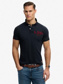 Superdry Cotton Regular Fit Short Sleeve Vintage Athletic Polo Shirt, Eclipse Navy, Eclipse Navy