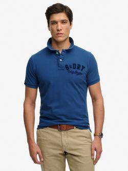 Superdry Cotton Regular Fit Short Sleeve Vintage Athletic Polo Shirt, Bay Blue, Bay Blue