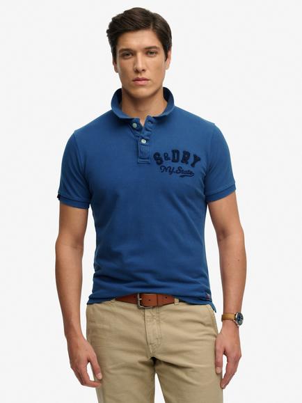 Superdry Cotton Regular Fit Short Sleeve Vintage Athletic Polo Shirt, Bay Blue, Bay Blue