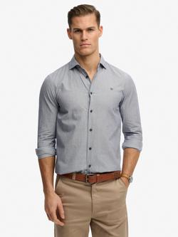 Superdry Cotton Regular Fit Stripe Cutaway Collar Shirt, End On End Grey/Blue, End On End Grey/Blue