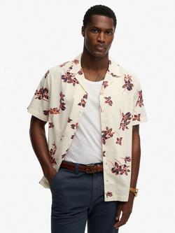 Superdry Cotton Regular Fit Floral Revere Collar Shirt, Off white/Multi, Off White/Multi