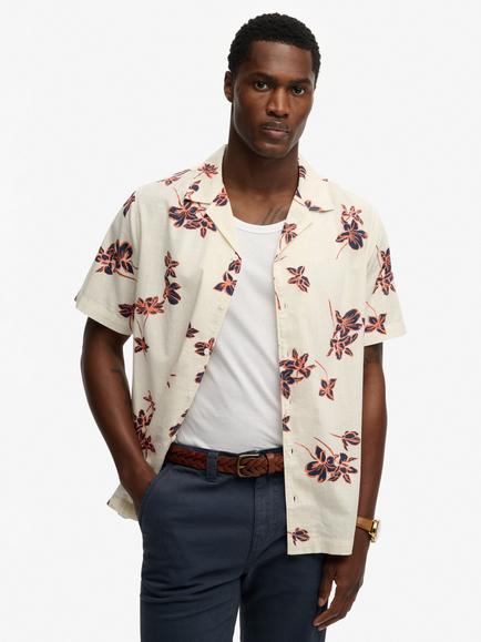 Superdry Cotton Regular Fit Floral Revere Collar Shirt, Off white/Multi, Off White/Multi