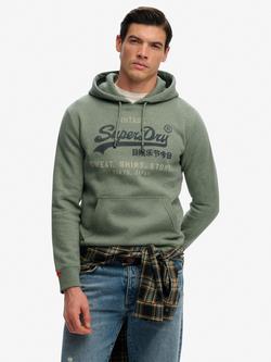 Superdry Cotton Vintage Logo Heritage Relaxed Hoodie, Thyme Green Marl, Thyme Green Marl