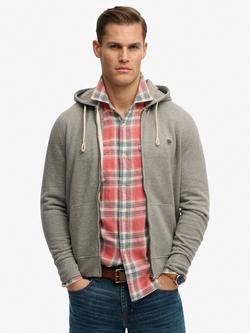 Superdry Monogram Embroidered Zip-Through Hoodie, Dark Vintage Grey