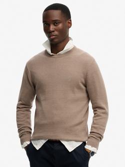 Superdry Essentials Cotton Knit Jumper, Husk Brown Marl