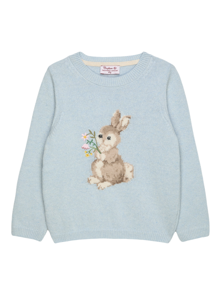 Trotters Kids' Wool Blend Bethany Bunny Jumper, Blue, Blue