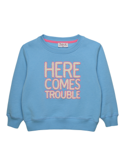 Trotters Baby Here Comes Trouble Sweatshirt, Blue/Pink, Blue/Pink