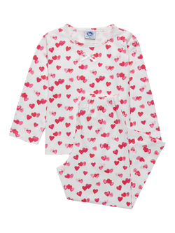 Trotters Kids' Heart Jersey Pyjamas, White/Red, White/Red Hearts