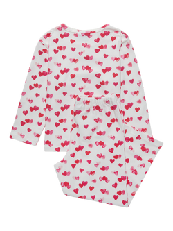 Trotters Kids' Heart Jersey Pyjamas, White/Red - view 2, White/Red Hearts