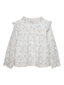 Trotters Kids' Francis Long Sleeve Butterfly Print Blouse, White/Multi, White/Multi