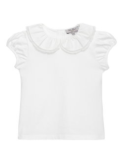 Trotters Kids' Evelyn Short Sleeve Peter Pan Top, White, White