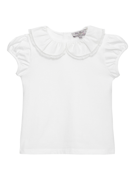 Trotters Kids' Evelyn Short Sleeve Peter Pan Top, White, White