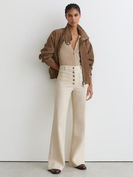 Reiss Cali Flared Jeans, Ecru, Ecru