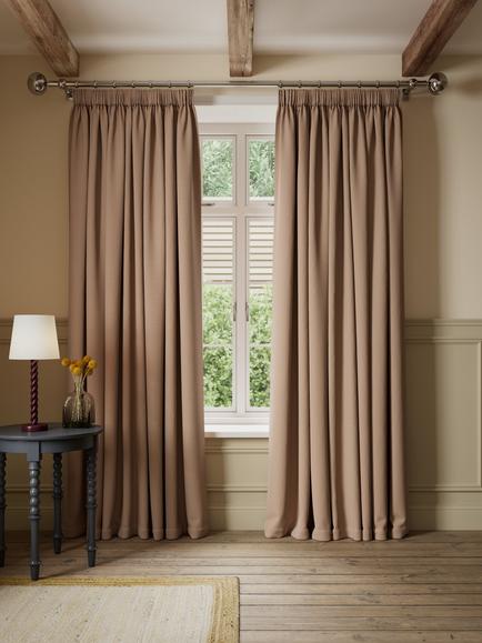 John Lewis Tonal Slub Pair Blackout Lined Multiway - Pencil Pleat/Hidden Tab/Slot Top - Header Curtains - view 2, Light Auburn