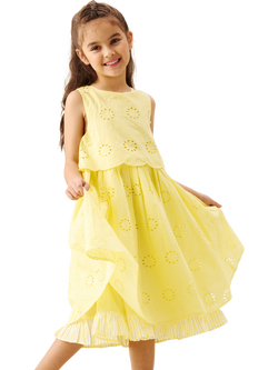 Angel & Rocket Kids' Sleeveless Broderie Bow Back Dress, Lemon, Lemon