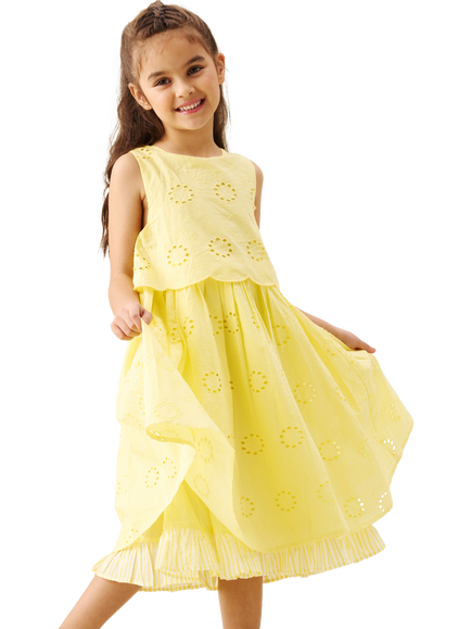 Angel & Rocket Kids' Sleeveless Broderie Bow Back Dress, Lemon, Lemon