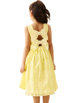 Angel & Rocket Kids' Sleeveless Broderie Bow Back Dress, Lemon - view 2, Lemon