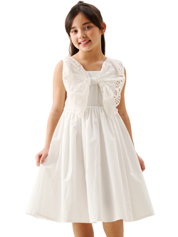 Angel & Rocket Kids' Oversized Broderie Bow Dress, White, White