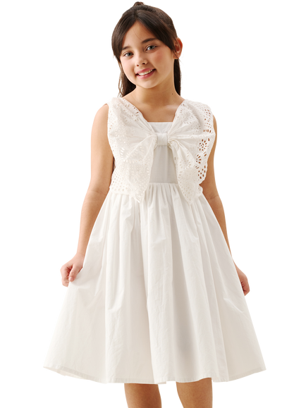 Angel & Rocket Kids' Oversized Broderie Bow Dress, White, White
