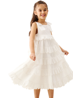 Angel & Rocket Kids' Bow Strap Tiered Midaxi Dress, White, White